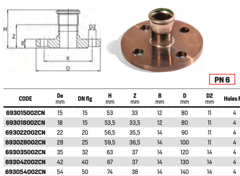 Adaptor flange PN6 - CuNi (Copper-Nickel)