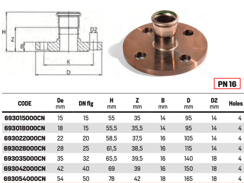 Adaptor flange PN16 - CuNi (Copper-Nickel)
