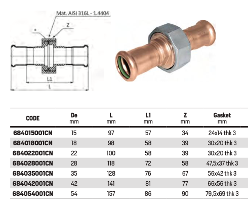 Union flat faced FF - CuNi (Copper-Nickel)